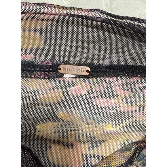 Free People Amber Womens Top M Sheer Black Brown Floral Mock Neck Long Sleeves - Picture 6 of 10